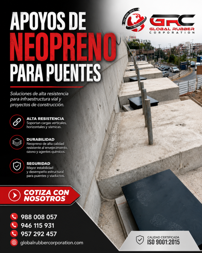Apoyos de neopreno para puentes instalados en estructura de concreto – Global Rubber Corporation Perú