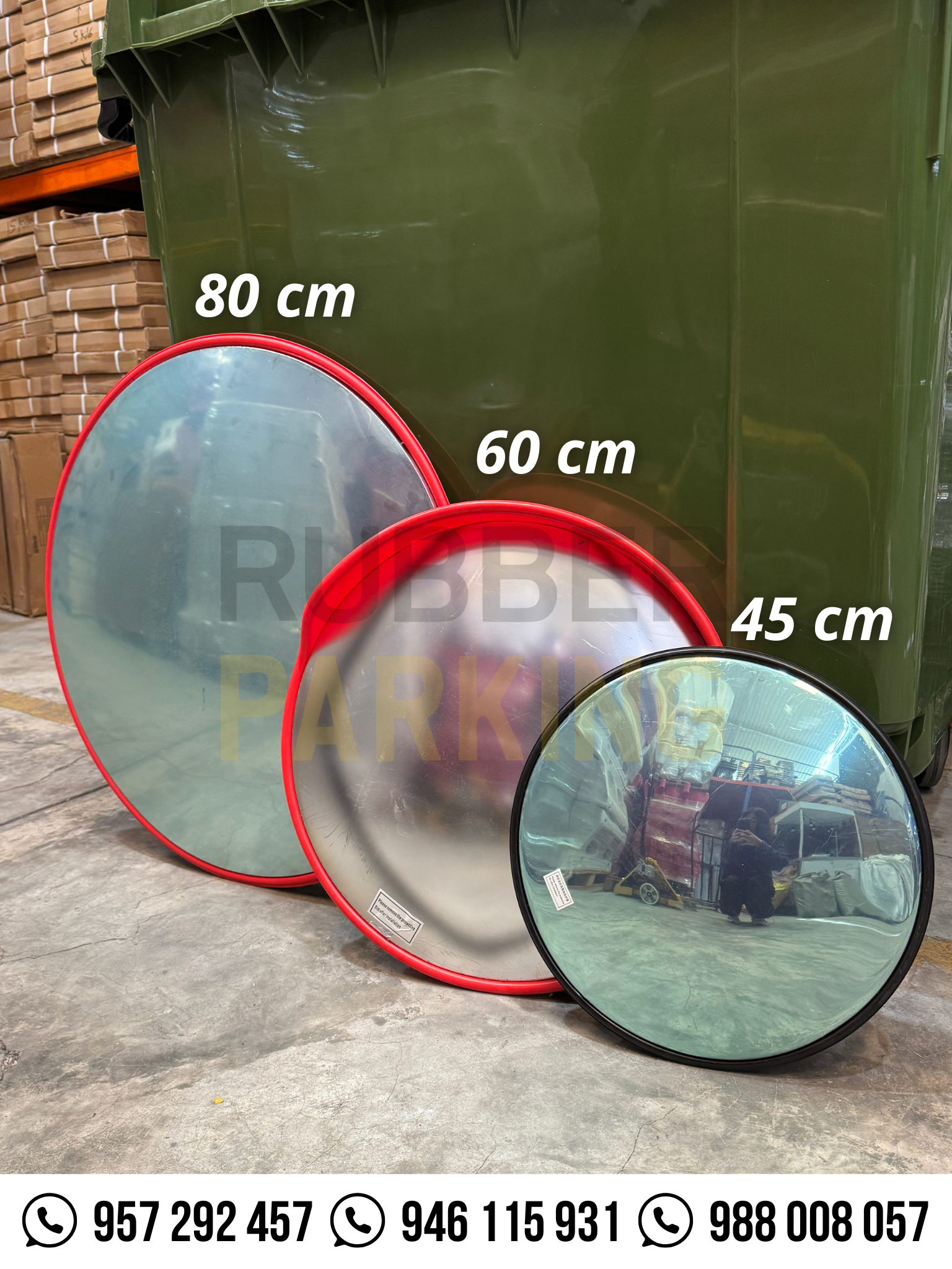 Comparaci&oacute;n de tama&ntilde;os de espejo convexo panor&aacute;mico de 80, 60 y 45 cm