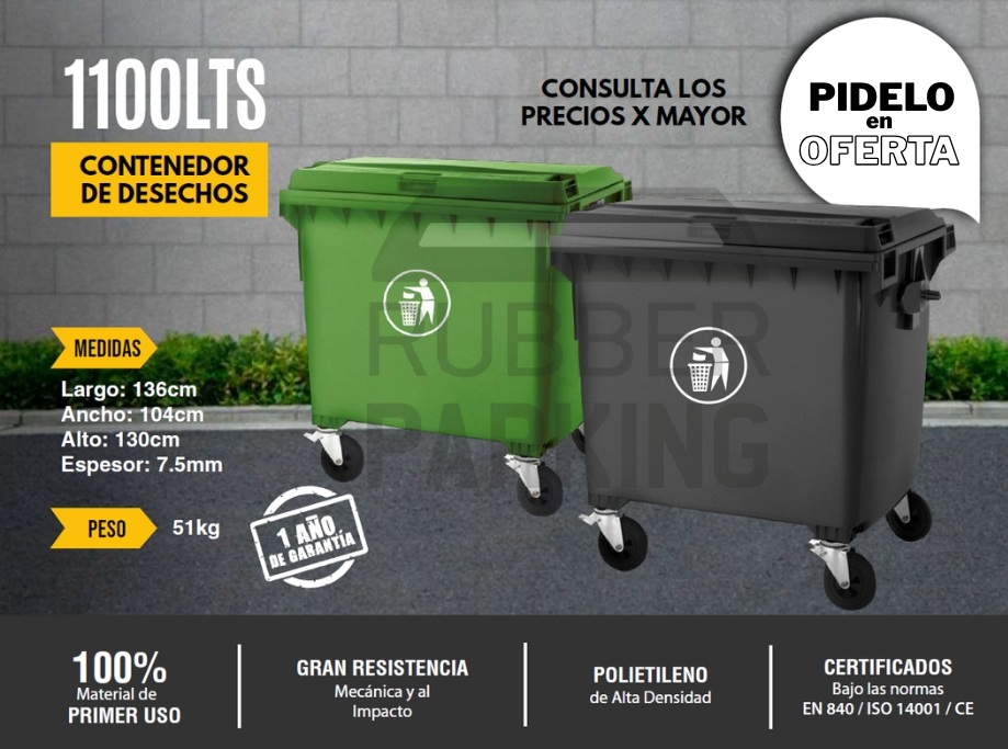 Contenedor de Basura 1100 Litros con Ruedas