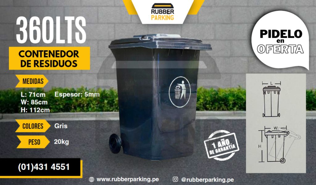 Contenedor de Basura 360 litros con 2 ruedas de caucho