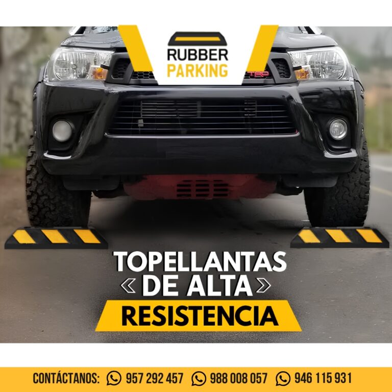 Camioneta detenida por un topellanta de caucho de alta resistencia en un estacionamiento