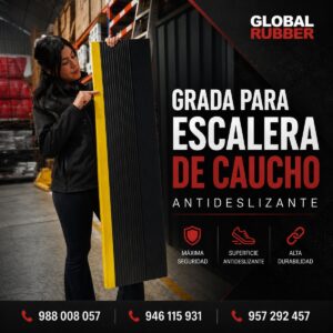Grada para escalera de caucho antideslizante ranurada con borde amarillo
