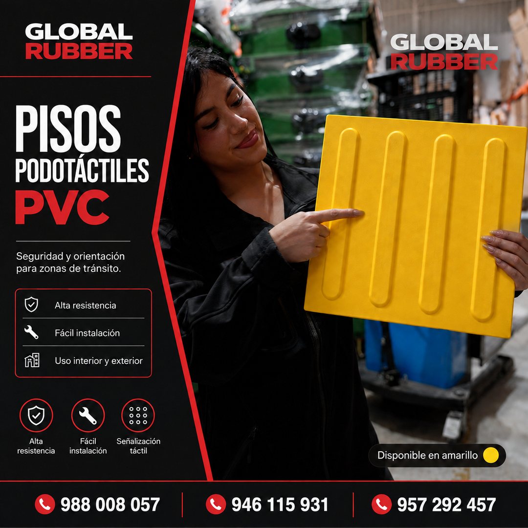 Piso podotáctil de PVC 30x30 cm en modelo de alerta y direccional