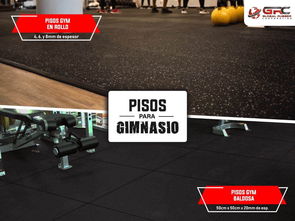 Piso para gimnasio en rollo de caucho de 4, 6 y 8 mm junto a baldosa de caucho