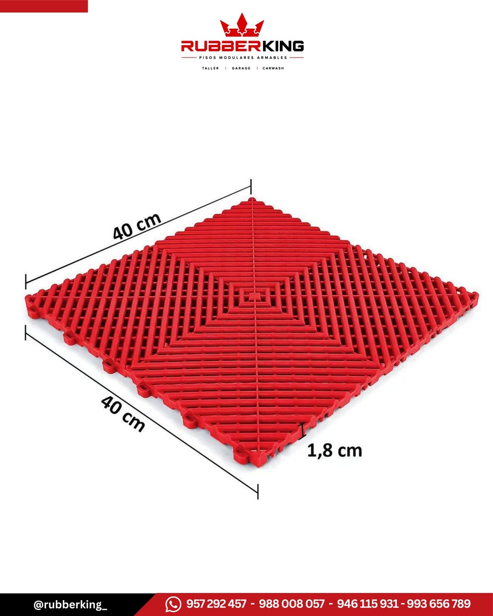 Loseta encastrable roja de 40 x 40 cm y 1.8 cm de espesor para piso de cochera