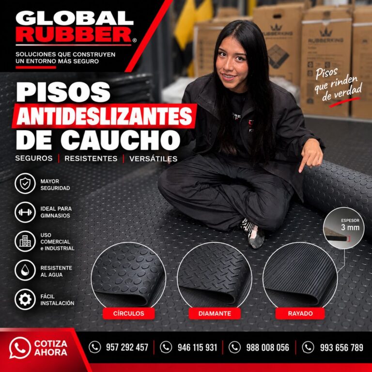 Rollos de piso antideslizante de caucho negro en los modelos círculos, diamante y rayado, con espesor de 3 mm