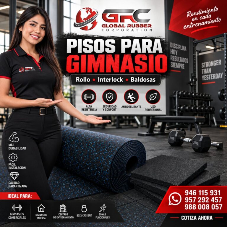 Pisos de caucho para gimnasio en rollo, interlock y baldosas de Global Rubber Corporation